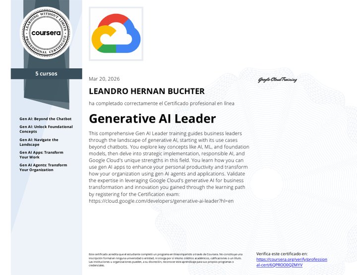 Google Cloud Generative AI Leader Professional Certificate – Leandro Hernan Buchter