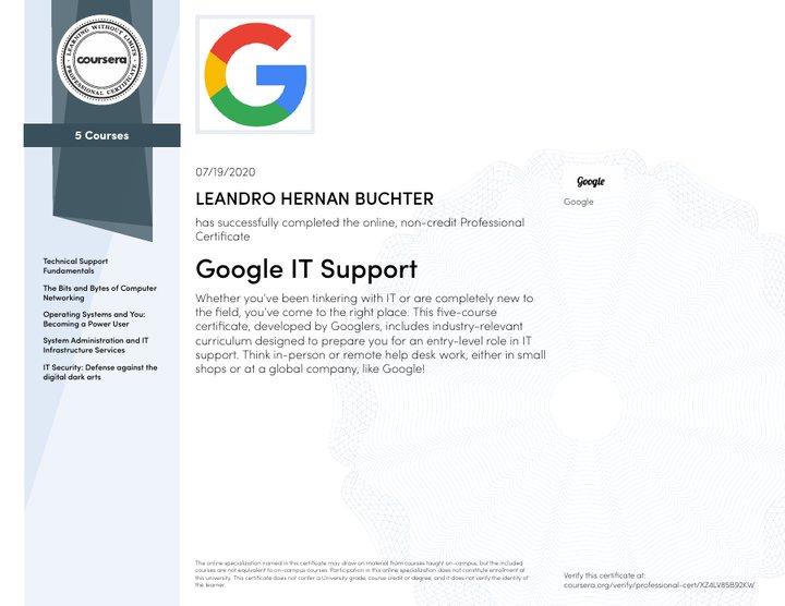 Google IT Support Professional Certificate – Leandro Hernan Buchter